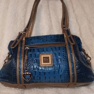 Sharif blue crocodile embossed shoulder bag
